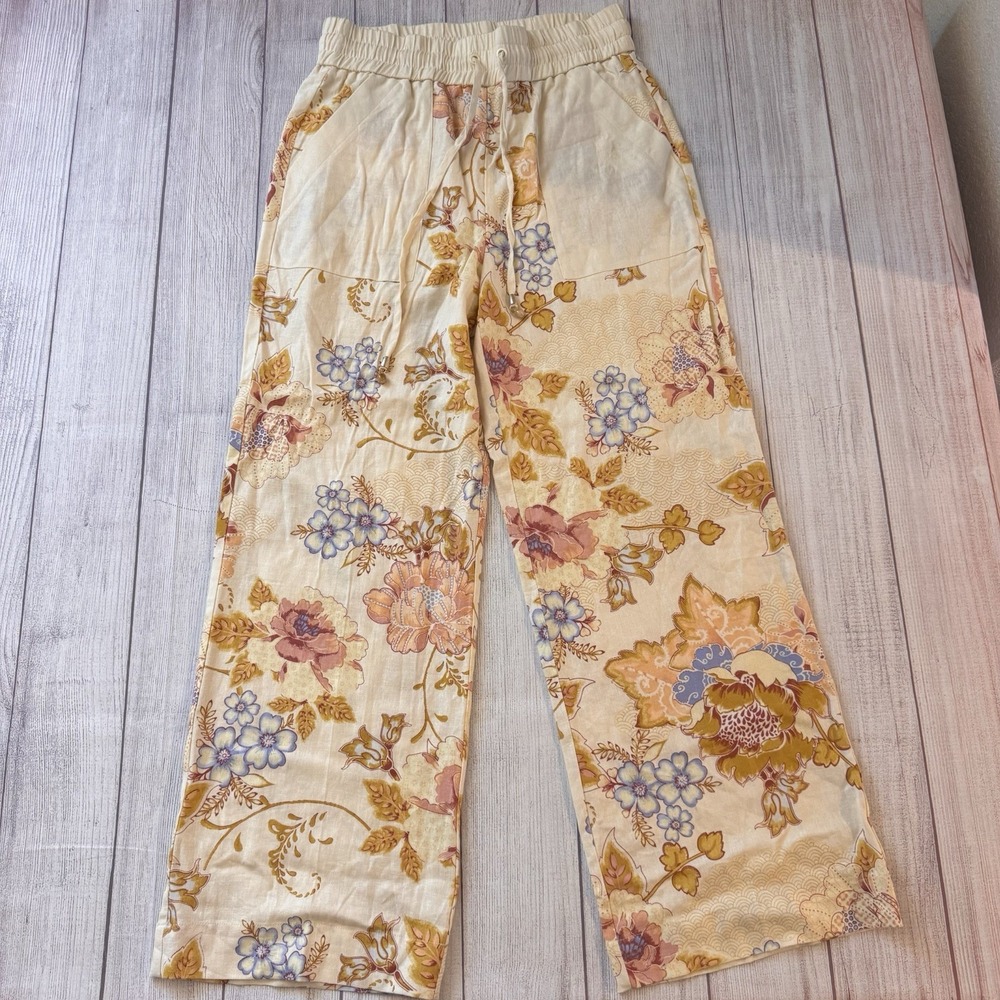 House Of Harlow Floral Wide Leg Linen Blend Pants Cottagecore Beachy Resort Wear